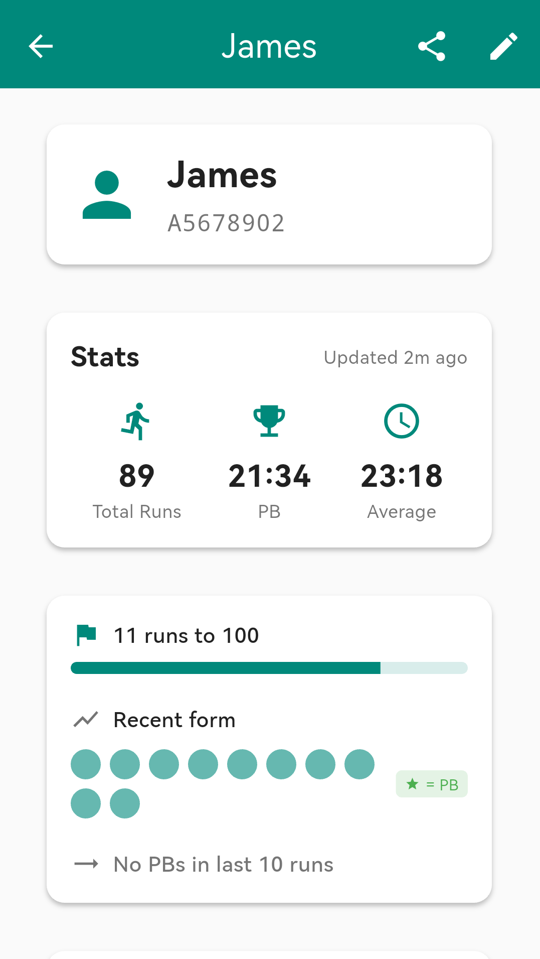 Runner details and stats